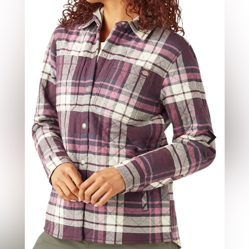 Dickies Purple Plaid Hoody Flannel Long Sleeve Utility Jacket SZ. M